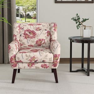 Pink Floral Pattern Linen Upholstery Arm Chair (Set of 1)