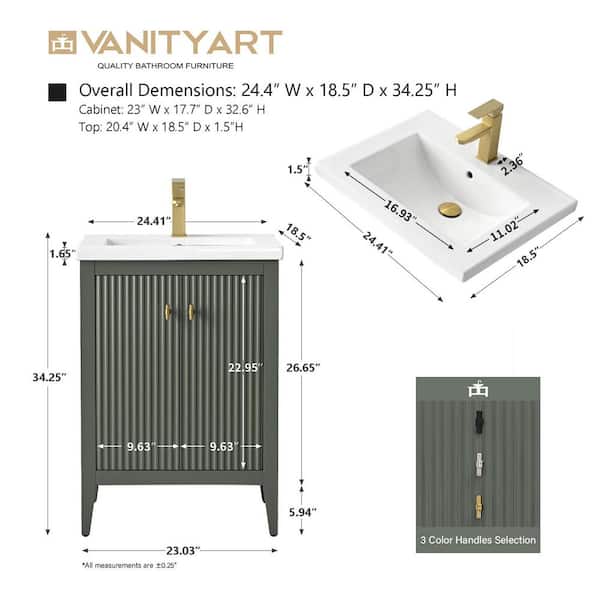 Vanity Art 24 in. W x 18.5 in D x 34 in. H Single Sink Bath