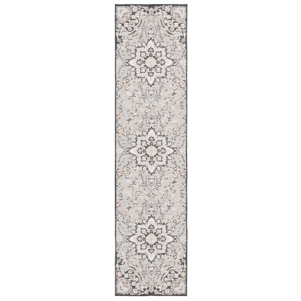 Sunrise Gray/Beige Black 2 ft. x 8 ft. Floral Medallion Reversible Indoor/Outdoor Runner Rug price history on PriceWatchPro