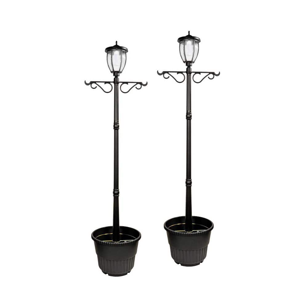 NATURE POWER Solar Powered Outdoor LED Post Lamp with Planter (Set Of 2)  23102 The Home Depot