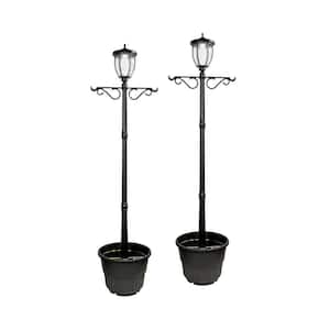 Solar Powered Outdoor LED Post Lamp with Planter (Set Of 2)