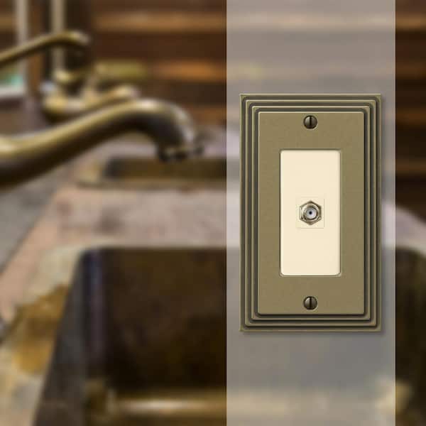 Tiered 1 Gang Coax Metal Wall Plate - Rustic Brass