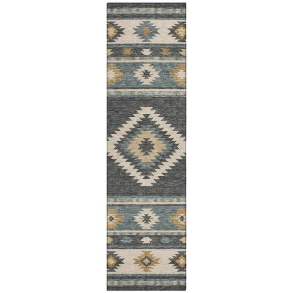 Chantille Machine Washable Indoor/Outdoor Abstract ACN3127 Charcoal 2 ft. x 7 ft. Runner Rug