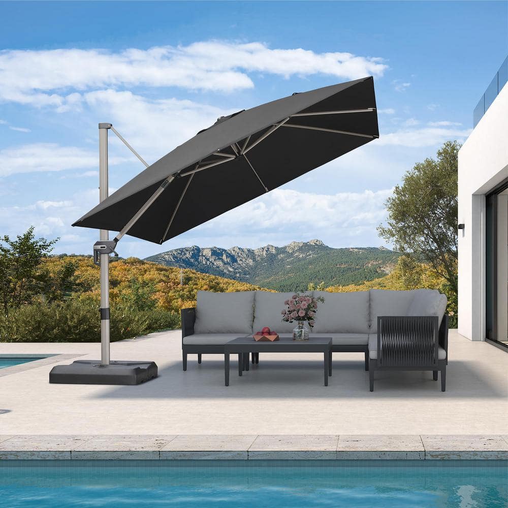 10 ft. Square Outdoor Patio Umbrella Cantilever Umbrella Light Champagne Aluminum Offset 360° Rotation Umbrella in Black price history on PriceWatchPro