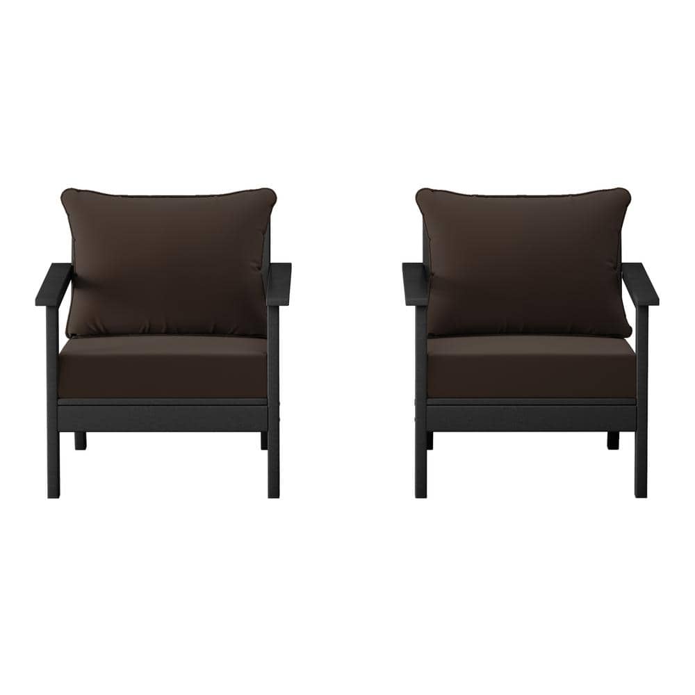 Birchwood Black Outdoor Patio (Set of 2) Deep Seating HDPE Lounge Chairs w/ Brown Cushions price history on PriceWatchPro