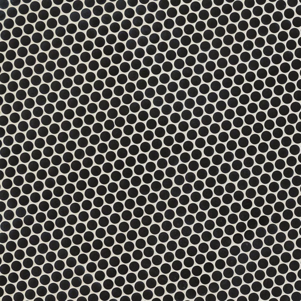 Nero Matte Black Penny Round Porcelain Mosaic Tile 12x13