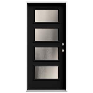 36 in. x 80 in. Left-Hand/Inswing 4 Lite Equal Chinchilla Frosted Glass Black Steel Prehung Front Door