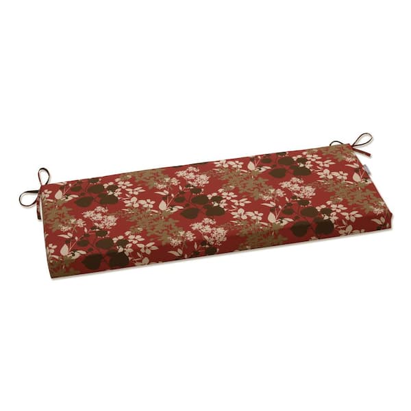 Pillow Perfect Floral Rectangular Outdoor Bench Cushion in Brown