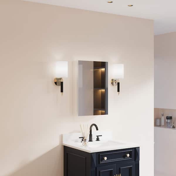 16 in. W x 24 in. H Rectangular Medicine Cabinet with Mirror in Silver with Adjustable Shelves, Soft-Close, Right Hinge