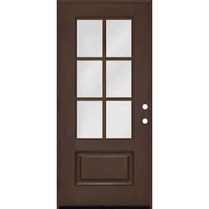 Regency 36 in. x 80 in. 3/4-6 Lite Clear Glass RHOS Hickory Stain Mahogany Fiberglass Prehung Front Door