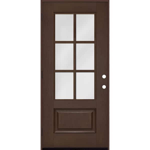 Steves & Sons Regency 32 in. x 80 in. 3/4-6 Lite Clear Glass RHOS Hickory Stain Fiberglass Prehung Front Door