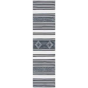 Striped Kilim Black Ivory 2 ft. x 12 ft. Striped Runner Rug
