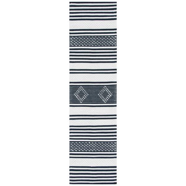 SAFAVIEH Striped Kilim Black Ivory 2 ft. x 12 ft. Striped Runner Rug