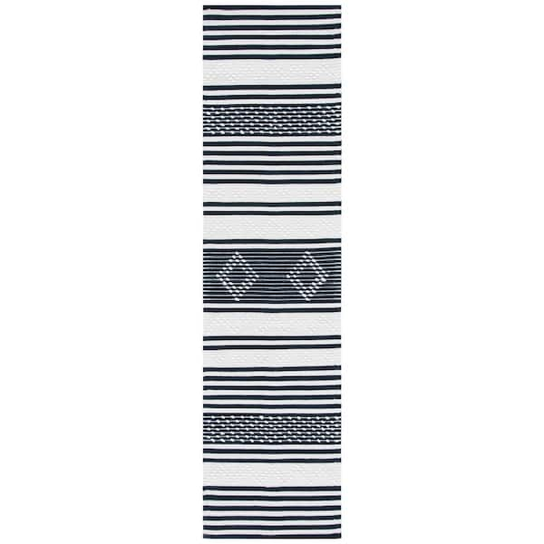 SAFAVIEH Striped Kilim Black Ivory 2 ft. x 12 ft. Striped Runner Rug