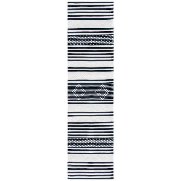 SAFAVIEH Striped Kilim Black Ivory 2 ft. x 9 ft. Striped Runner Rug