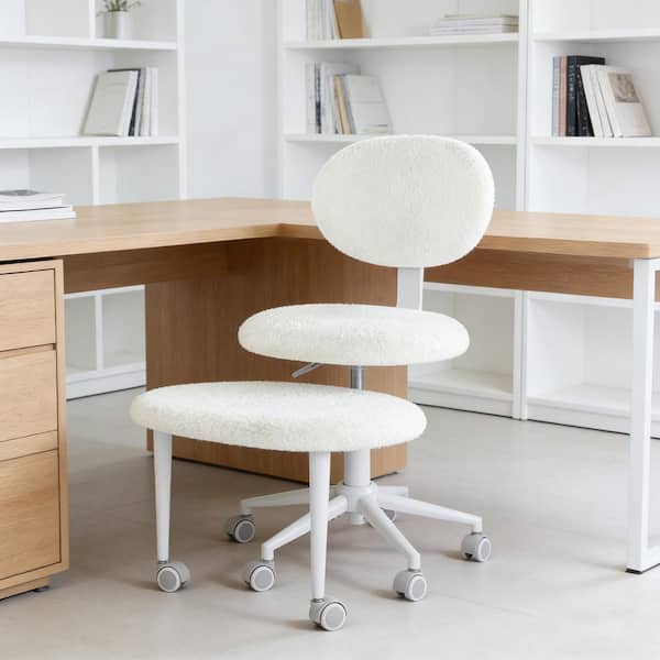 Upholstered Fleece Throw Fabric Adjustable Height Ergonomic Executive Chair with Lumbar Support and Wheels in White