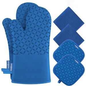 6-piece Oven Mitts and Pot Holders with High Heat Resistant 500° and Non-Slip Silicon Surface for Cooking in Royal Blue