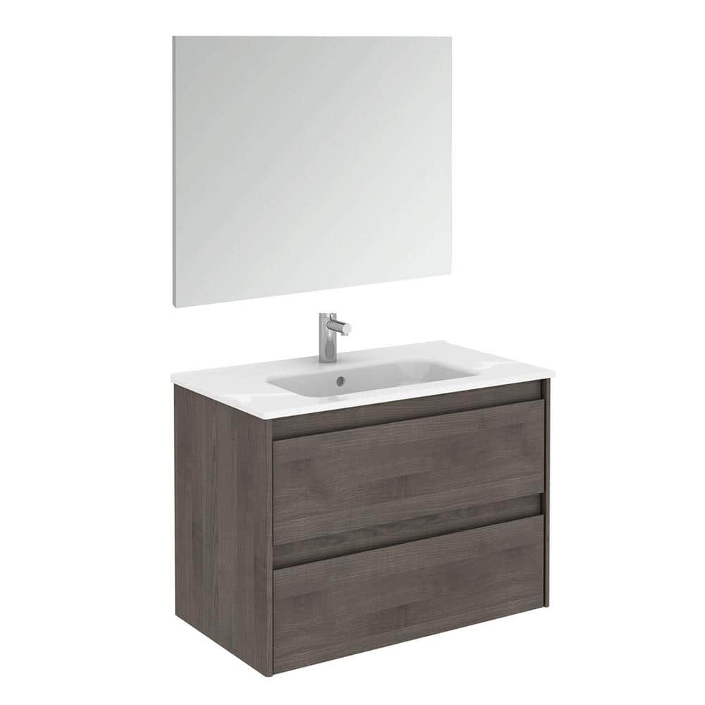 WS Bath Collections Ambra 31.6 in. W x 18.1 in. D x 22.3 in. H Complete Bathroom Vanity Unit in Samara Ash with Mirror -  Ambra80Pack1SA