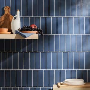 Vibe Blue Steel 2.36 in. x 7.87 in. Glossy Lava Stone Cement Subway Wall Tile (3.88 sq. ft./Case)