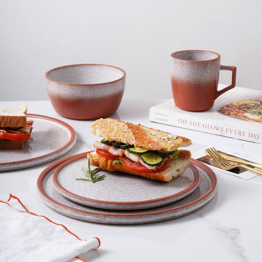 Vince Red and White Ceramic 16-Piece Dinnerware Set