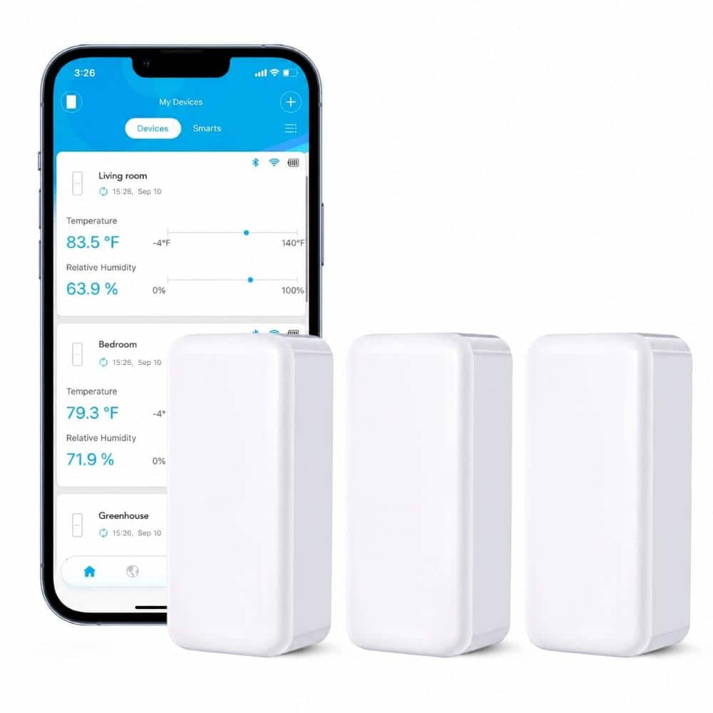 Mini Bluetooth Hygrometer Thermometer 3-Pack, Swiss-Made Sensor, 230 ft Range, App Alerts, 2-Year Data Export