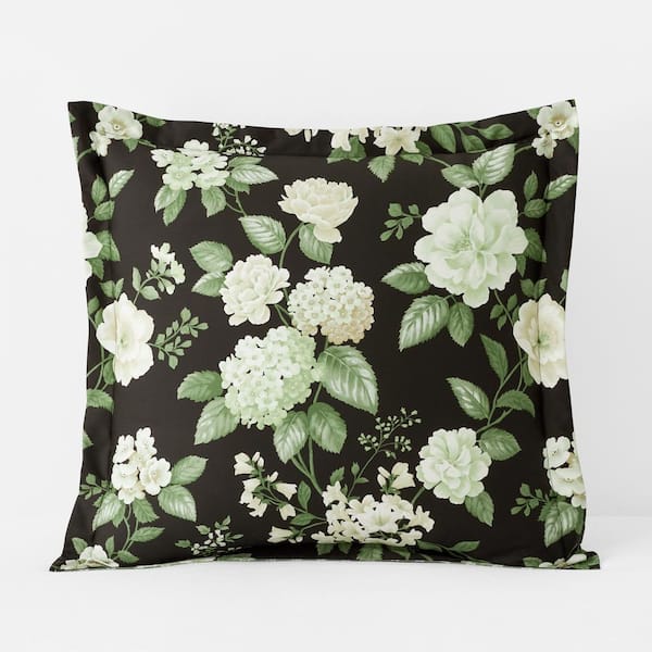 The Company Store Legends Hotel Black Multi Blooming Flowers Wrinkle-Free Sateen Euro Sham