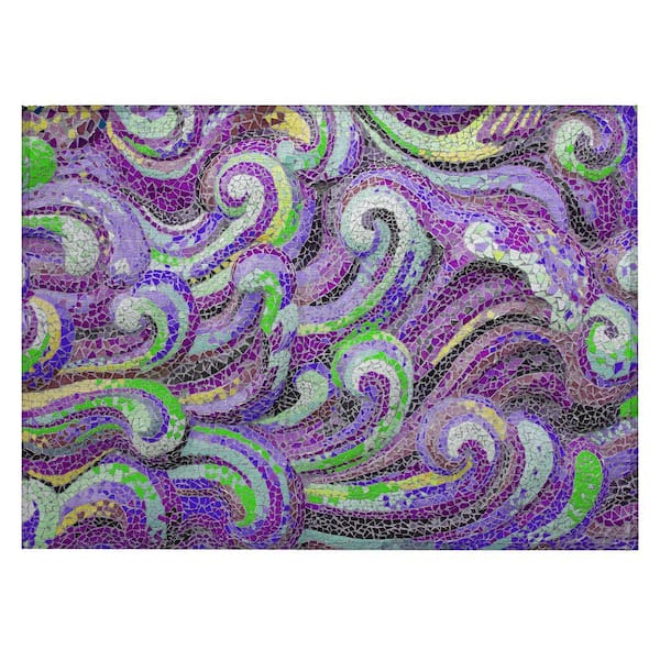 Surfside Purple 1 ft. 8 in. x 2 ft. 6 in. Geometric Indoor/Outdoor Area Rug