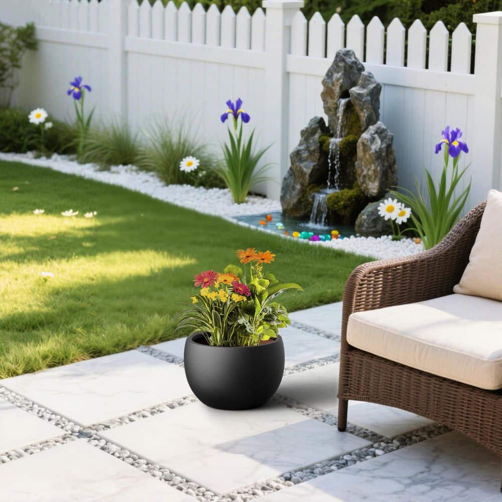 15in. Large Matte Black Round Concrete Plant Pot/ Planter Bowl for Indoor and Outdoor Decoration with Drainage Hole price history on PriceWatchPro
