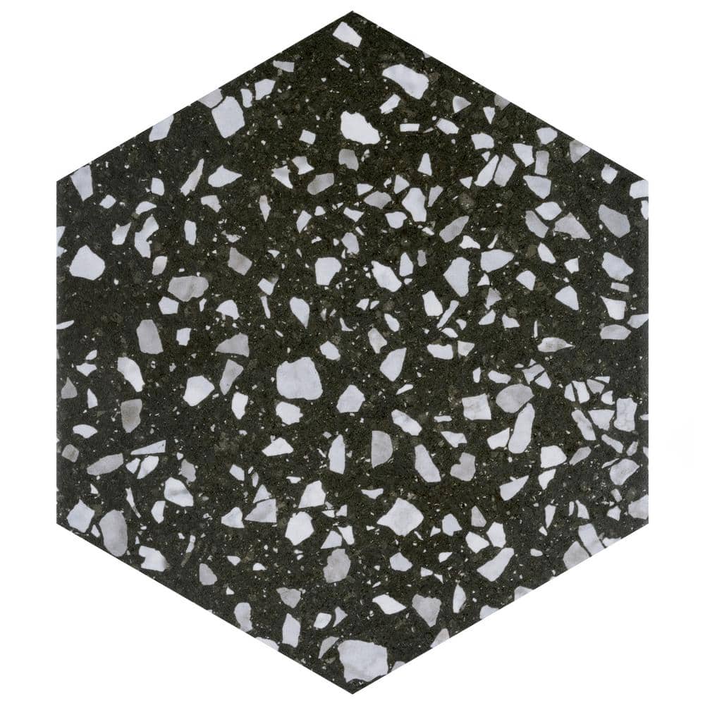 Merola Tile Venice Hex Black 8-5/8 in. x 9-7/8 in. Porcelain Floor