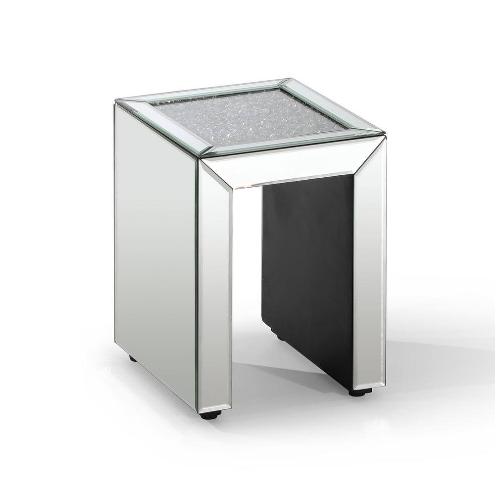 Silver Glass Top Wood Frame Nesting End Tables Set of 3