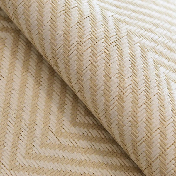 Tempaper Natural Beige Herringbone Paperweave Grasscloth Unpasted Textured Wallpaper Sample, 4.5 in. x 4.5 in.