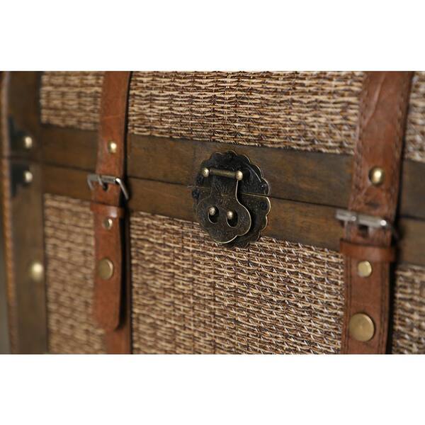 Nesting Decorative Wooden Storage Trunk Set of 2 Pu Suitcase Chest