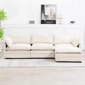 112 in. W 4-Piece Modern Fabric Sectional Sofa with Ottoman in Beige