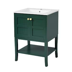 24 in. W x 18 in. D x 34 in. H Single Sink Freestanding Bath Vanity in Green with White Resin Top