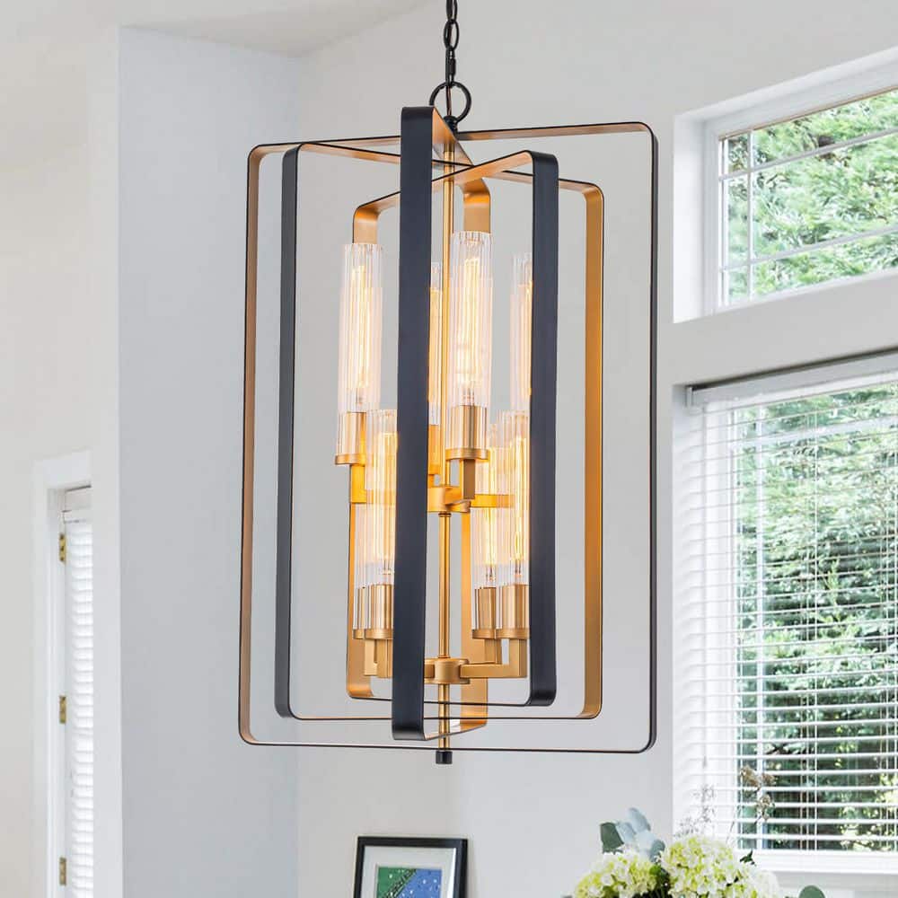 20 in. 8-Light Modern Rectangle Black and Gold Chandelier with Glass Shades for Kitchen Island price history on PriceWatchPro