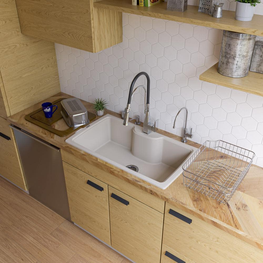 34.63'' Biscuit Granite Drop-In Single Bowl Kitchen Sink
