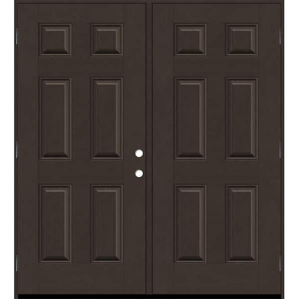 Regency 72 in. x 80 in. 6 Panel RHOS Hickory Stain Mahogany Fiberglass Double Prehung Front Door with 6-9/16 Jamb