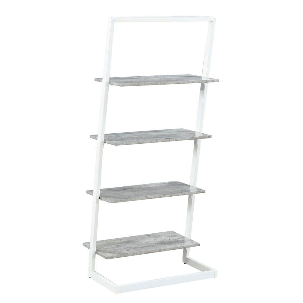 Beige 57" Industrial Ladder Bookcase with Metal Frame