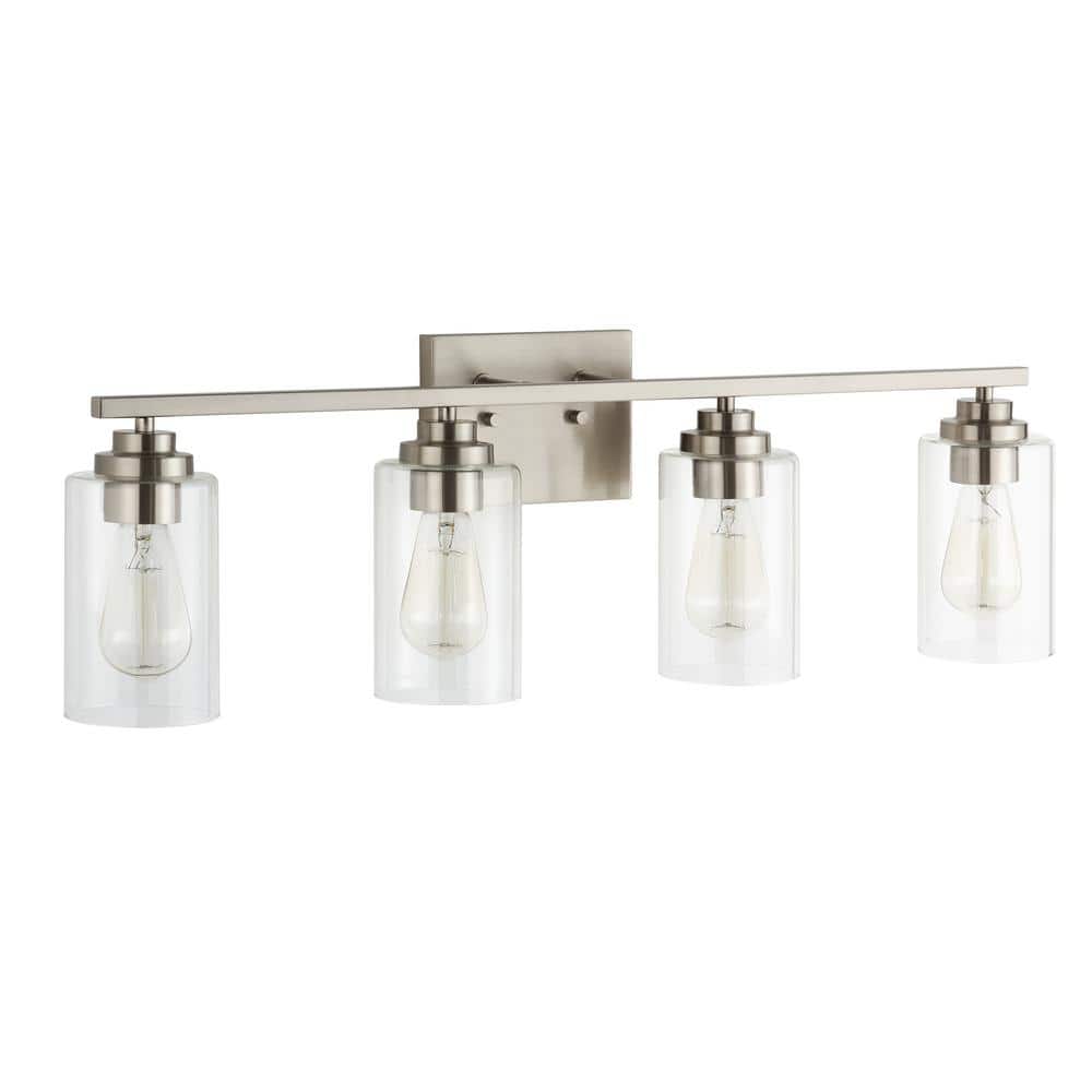 30" Brushed Nickel 4-Light Vanity Fixture with Clear Glass Shades