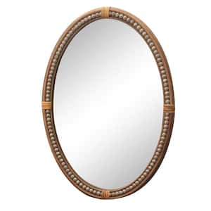 18 in. W x 26 in. H Resin Bead Accent Oval Rattan Wall Mirror