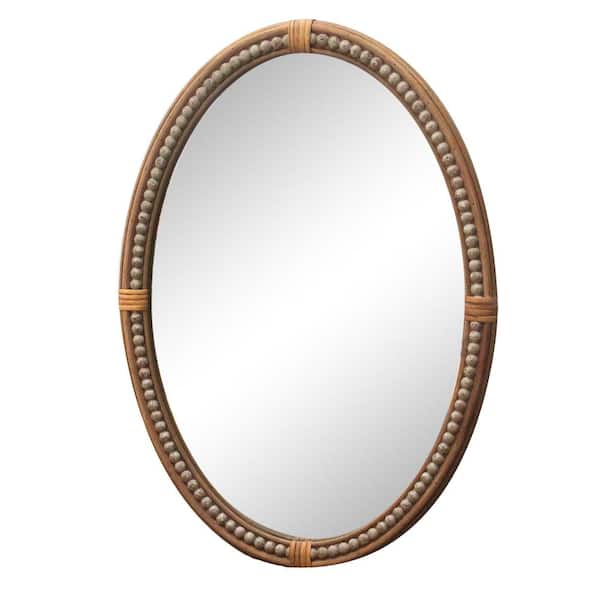 PARISLOFT 18 in. W x 26 in. H Resin Bead Accent Oval Rattan Wall Mirror