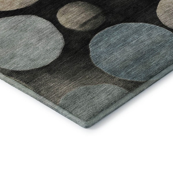 Mayfield Premium Machine Washable Abstract AMF2062 Black 8 ft. x 8 ft. Round Rug