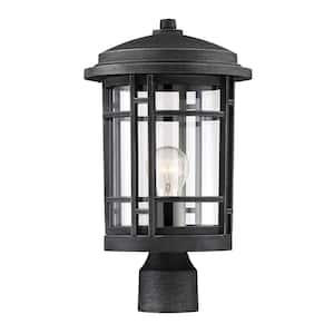 Barrister 15.25 in. Weathered Pewter 1-Light Outdoor Post Lamp with Clear Glass Shade