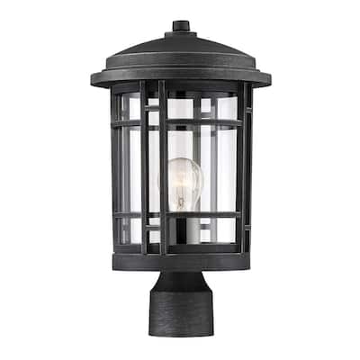 Barrister 1-Light Weathered Pewter Outdoor Post Lantern with Clear Glass Shade