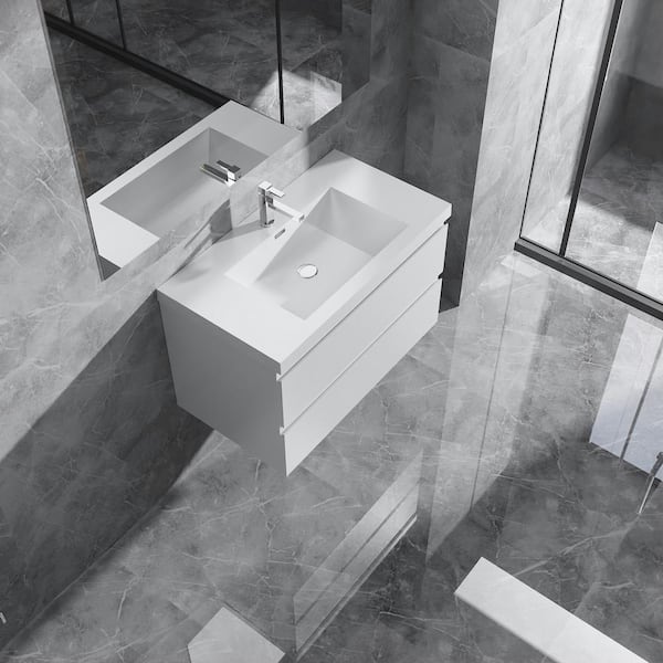 Alice 36 in. W x 20 in. D x 22 in. H Single Floating Bathroom Vanity in Gloss White with Solid Surface Sink Top in White