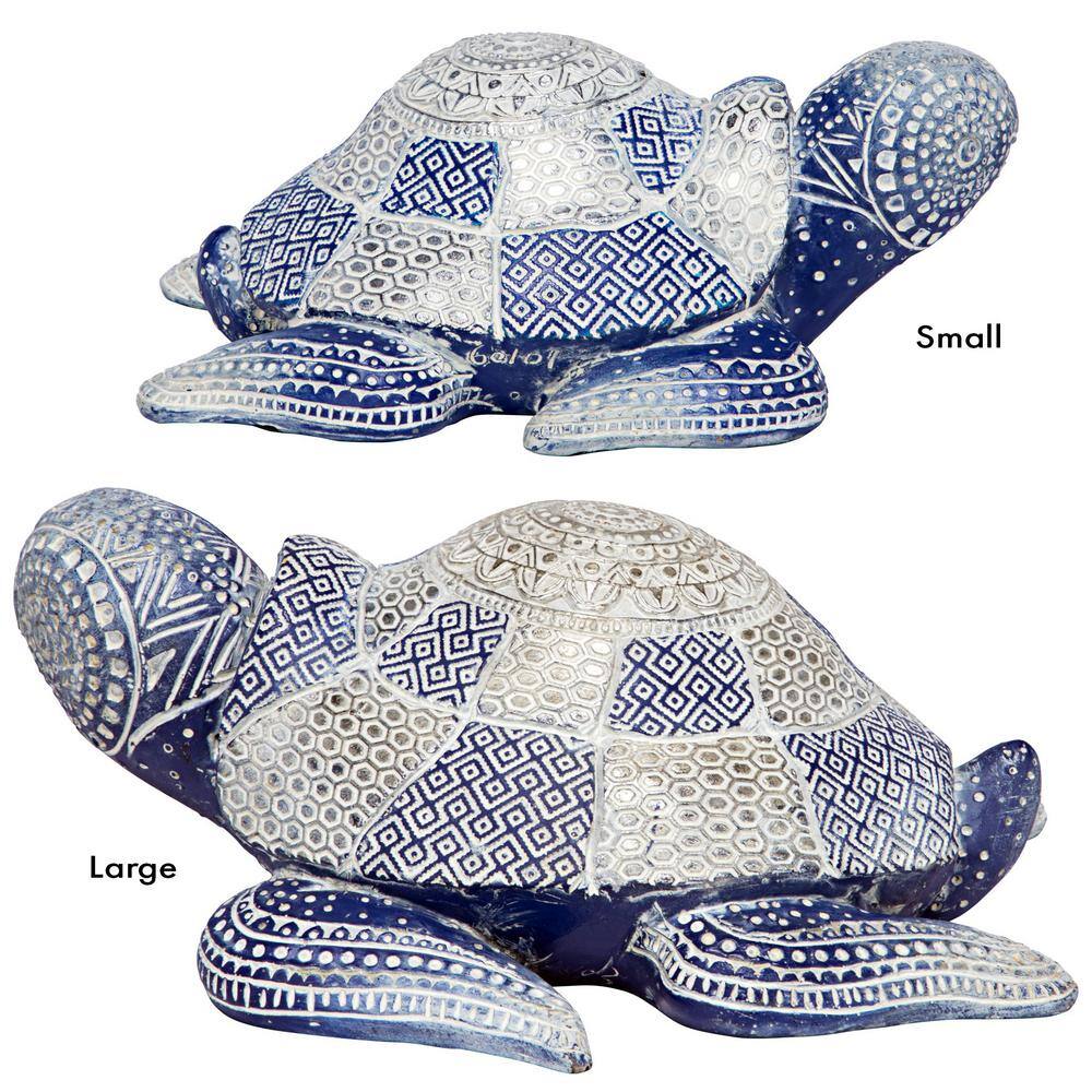 Peaceful Blue and Silver Resin Sea Turtle Figurine Set