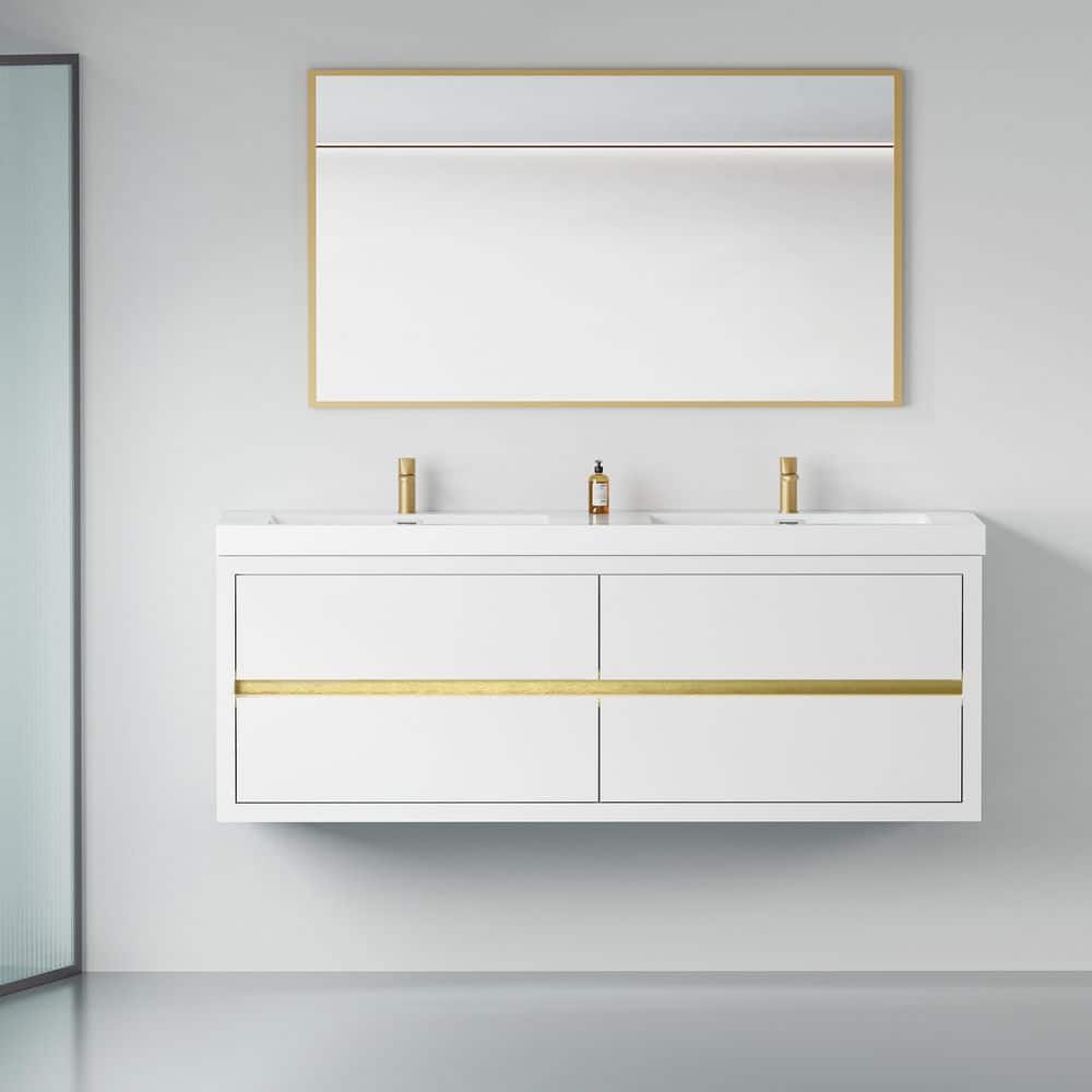 60 in. Wall-Mounted Double Sink Bath Vanity Floating Bathroom Storage Cabin