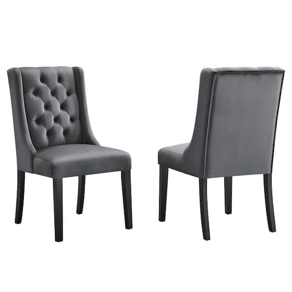 MODWAY Baronet Gray Performance Velvet Tufted Dining Side Chairs (Set of 2)