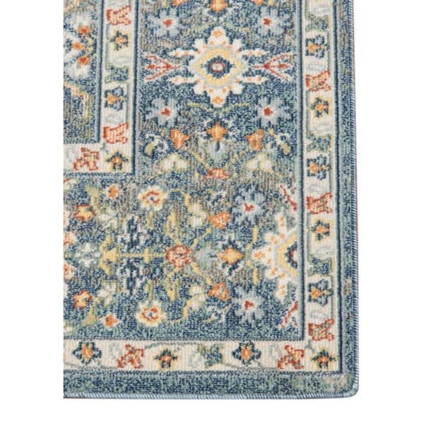 Blue, Orange 9 ft. x 12 ft. Loomed Floral;Medallion Polypropylene Rectangle Indoor/Outdoor Area Rug