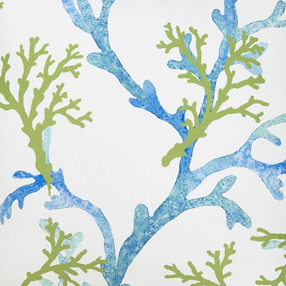 18" White Blue and Green Coral Decorative Throw Pillow Cover